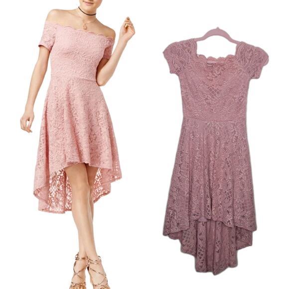 City Studio Sz 0 Pink Floral Lace Glitter Off The Shoulder Hi Lo Fairy Dress NEW - Picture 1 of 8